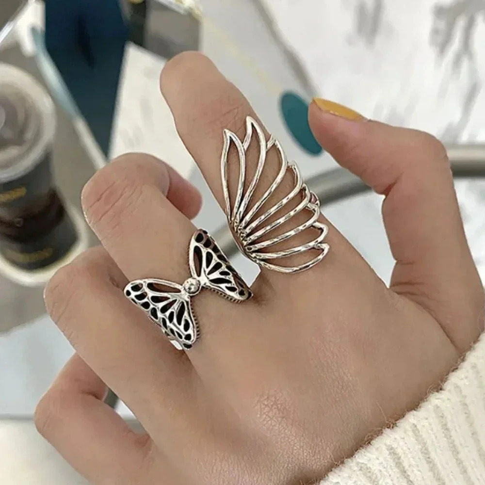 Minimalist 925 Sterling Silver Butterfly Wings Ring Unique Bold Statement Ring